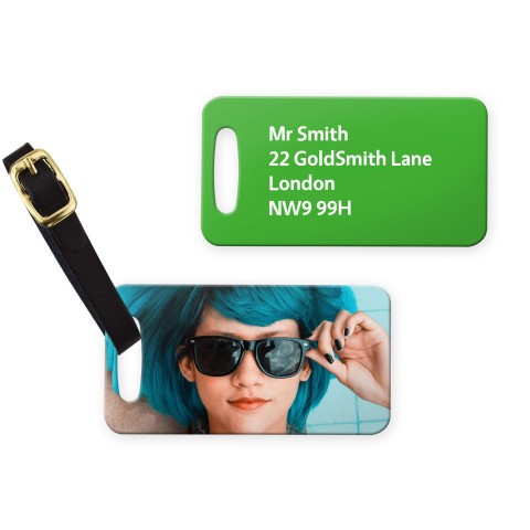 (9cm x 4.5cm) - Bright Green with Leather Strap (Personalised with Text)