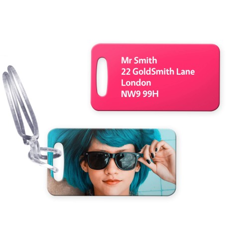 (9cm x 4.5cm) - Fuchsia Pink with Clear Loop Fastening (Personalised with Text)