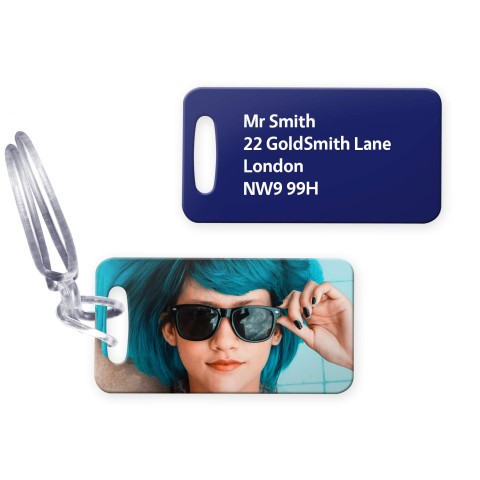 (9cm x 4.5cm) Navy Blue with Clear Loop Fastening (Personalised with Text) with Small Black Storage Pouch