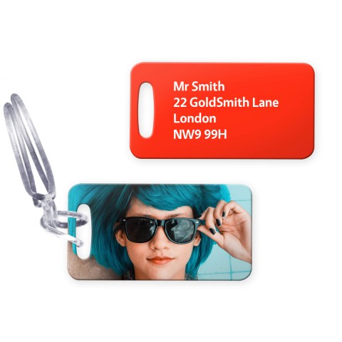 (9cm x 4.5cm) - Red with Clear Loop Fastening (Personalised with Text)