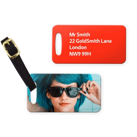 (9cm x 4.5cm) - Red with Leather Strap (Personalised with Text) with Small Black Storage Pouch