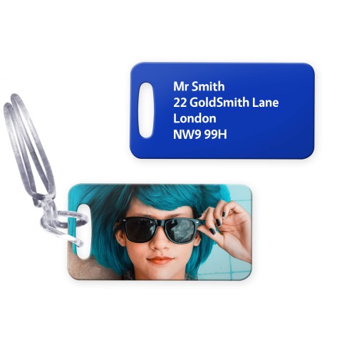 (9cm x 4.5cm) - Royal Blue with Clear Loop Fastening (Personalised with Text) with Small Black Storage Pouch