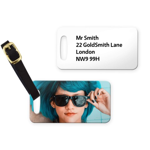 (9cm x 4.5cm) - White with Leather Strap (Personalised with Text) with Small Black Storage Pouch