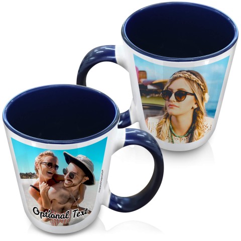 (XL 15oz Blue) with 2 Photos Printed Front & Back (Personalised with Text)
