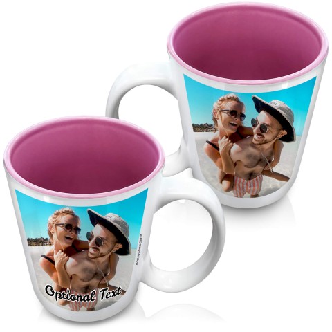 (XL 15oz Pink) with 1 Photo Printed Front & Back (Personalised with Text)