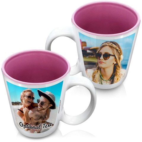 (XL 15oz Pink) with 2 Photos Printed Front & Back (Personalised with Text)