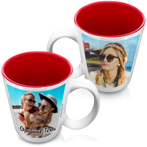 (XL 15oz Red) with 2 Photos Printed Front & Back (Personalised with Text)