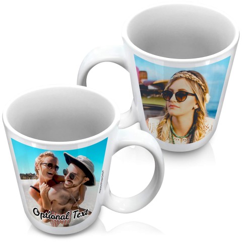 (XL 15oz White) with 2 Photos Printed Front & Back (Personalised with Text)