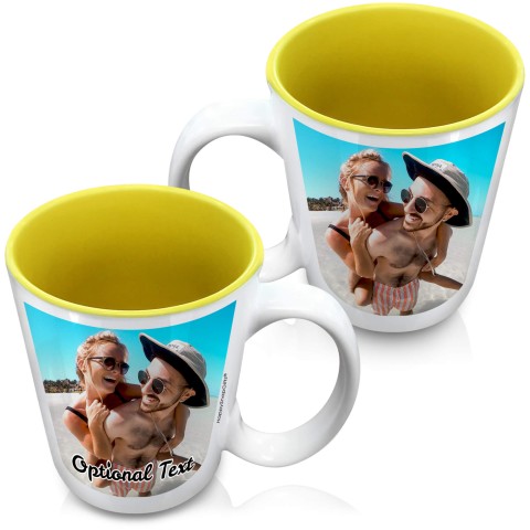 (XL 15oz Yellow) with 1 Photo Printed Front & Back (Personalised with Text)