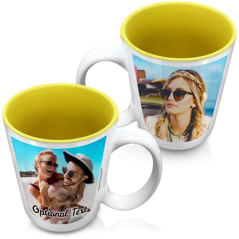 (XL 15oz Yellow) with 2 Photos Printed Front & Back (Personalised with Text)