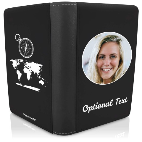 (UK Standard 21cm) (Globe and Compass Icon) Black (Optional Personalised Gift Text)