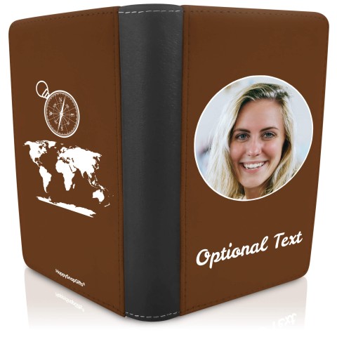 (UK Standard 21cm) (Globe and Compass Icon) Brown (Optional Personalised Gift Text)