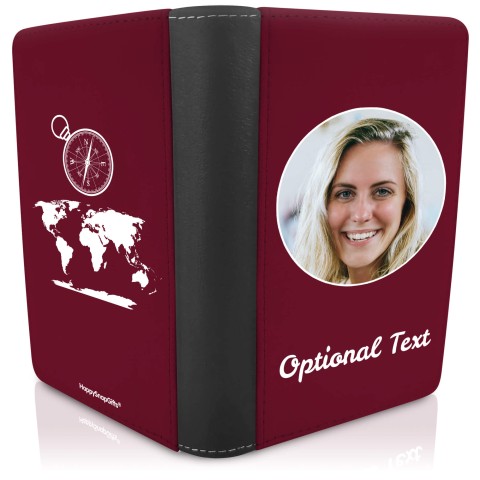 (UK Standard 21cm) (Globe and Compass Icon) Burgundy (Optional Personalised Gift Text)