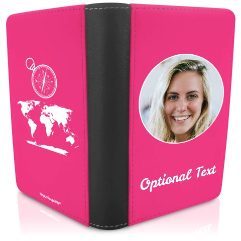 (UK Standard 21cm) (Globe and Compass Icon) Fuchsia Pink (Optional Personalised Gift Text)