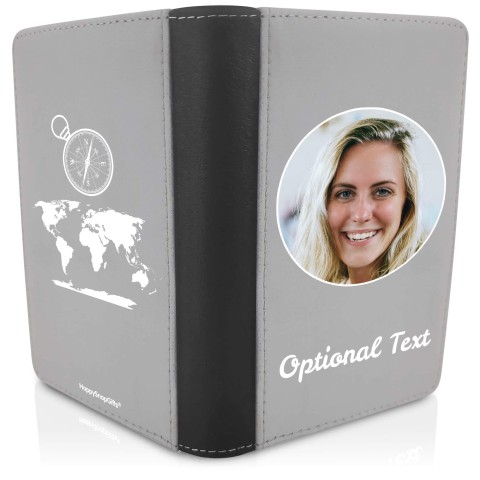 (UK Standard 21cm) (Globe and Compass Icon) Grey (Optional Personalised Gift Text)