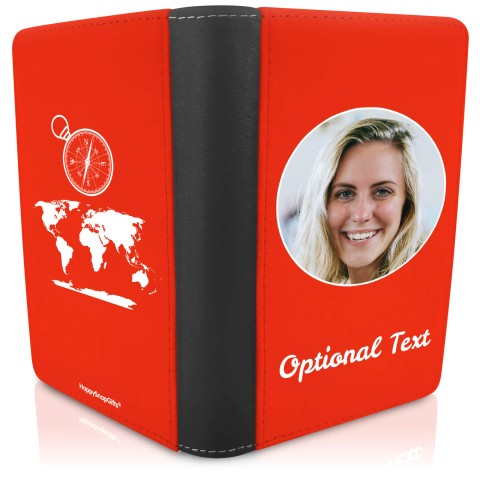 (UK Standard 21cm) (Globe and Compass Icon) Red (Optional Personalised Gift Text)