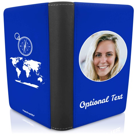 (UK Standard 21cm) (Globe and Compass Icon) Royal Blue (Optional Personalised Gift Text)
