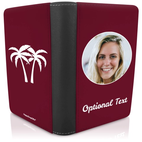 (UK Standard 21cm) (Palm Trees Icon) Burgundy (Optional Personalised Gift Text)