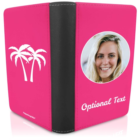 (UK Standard 21cm) (Palm Trees Icon) Fuchsia Pink (Optional Personalised Gift Text)