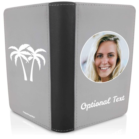 (UK Standard 21cm) (Palm Trees Icon) Grey (Optional Personalised Gift Text)