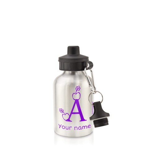 in Silver (400ml) with Screw Cap with Alphabet Theme - Purple (Personalised with Text)