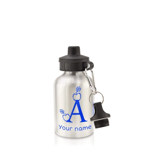 in Silver (400ml) with Screw Cap with Alphabet Theme - Royal Blue (Personalised with Text)