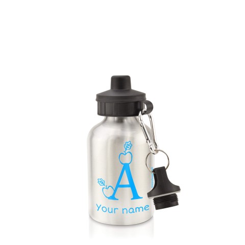 in Silver (400ml) with Screw Cap with Alphabet Theme - Sky Blue (Personalised with Text)