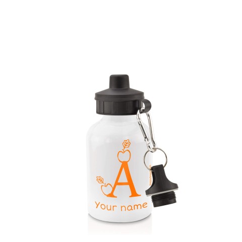 in White (400ml) with Screw Cap with Alphabet Theme - Orange (Personalised with Text)