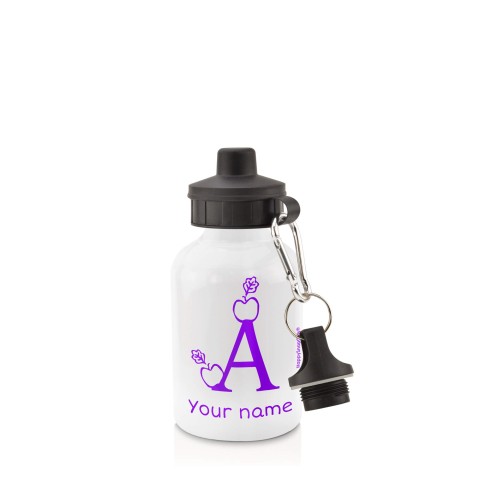 in White (400ml) with Screw Cap with Alphabet Theme - Purple (Personalised with Text)