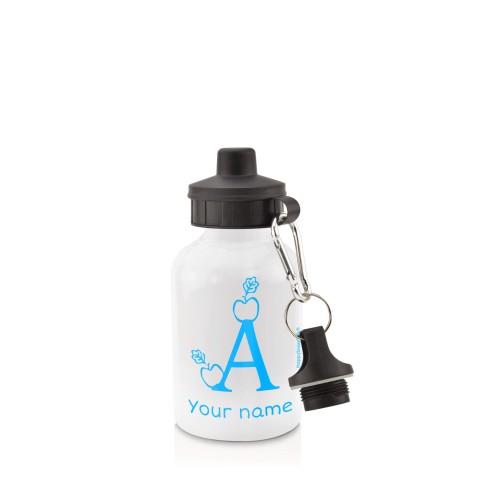 in White (400ml) with Screw Cap with Alphabet Theme - Sky Blue (Personalised with Text)