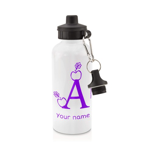 in White (600ml) with Screw Cap with Alphabet Theme - Purple (Personalised with Text)