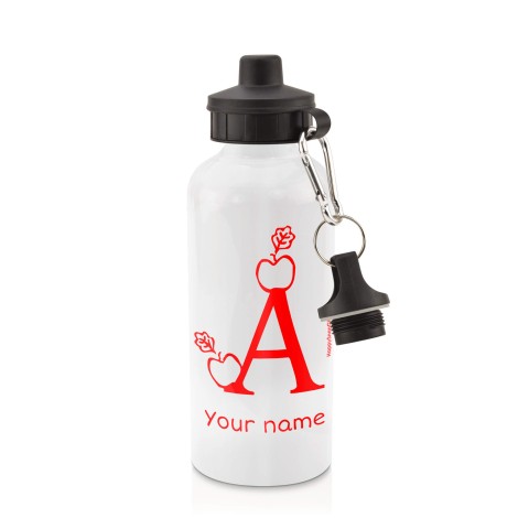 in White (600ml) with Screw Cap with Alphabet Theme - Red (Personalised with Text)