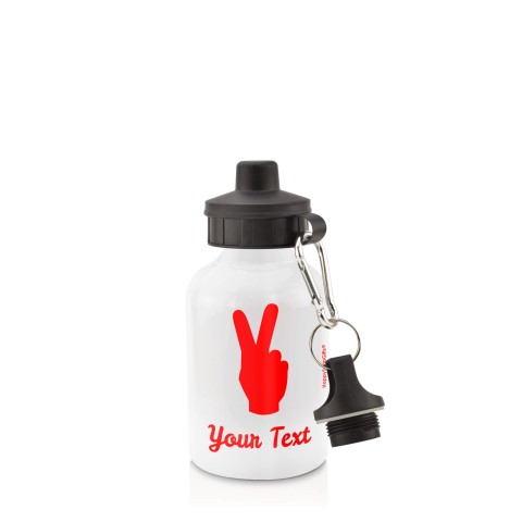 in White (400ml) with Screw Cap (Two Finger Icon) - Red (Personalised with Text)