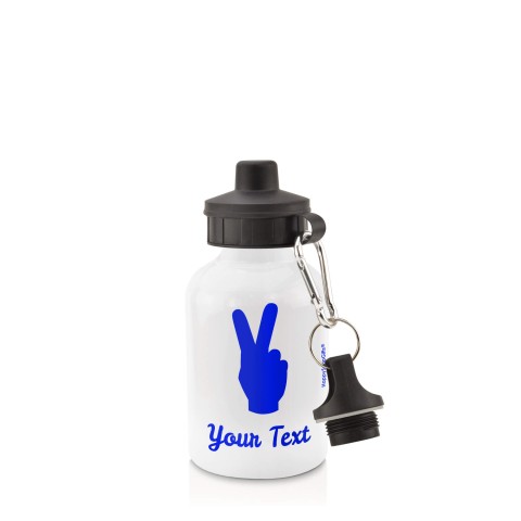 in White (400ml) with Screw Cap (Two Finger Icon) - Royal Blue (Personalised with Text)