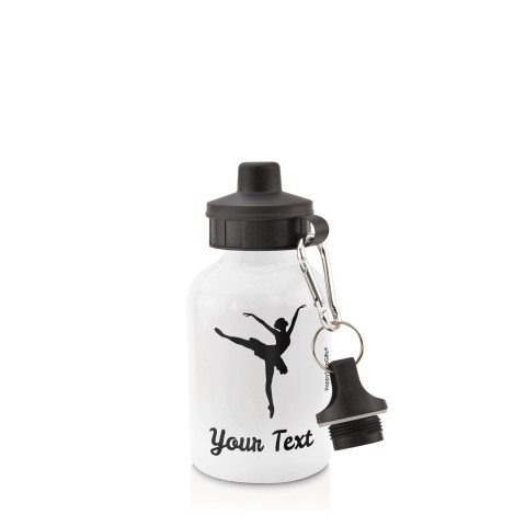 in White (400ml) with Screw Cap (Ballet Icon) - Black (Personalised with Text)