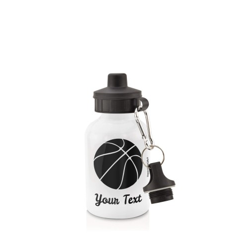 in White (400ml) with Screw Cap (Basketball Icon) - Black (Personalised with Text)