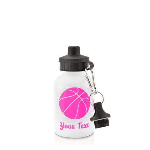 in White (400ml) with Screw Cap (Basketball Icon) - Fuchsia Pink (Personalised with Text)
