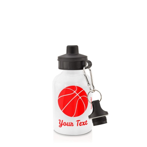 in White (400ml) with Screw Cap (Basketball Icon) - Red (Personalised with Text)
