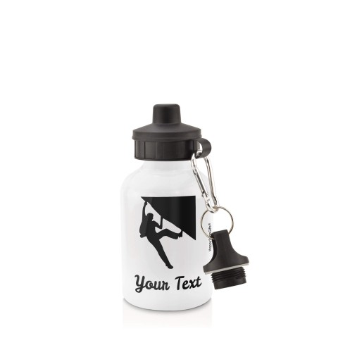 in White (400ml) with Screw Cap (Climbing Icon) - Black (Personalised with Text)