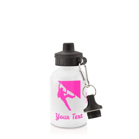 in White (400ml) with Screw Cap (Climbing Icon) - Fuchsia Pink (Personalised with Text)