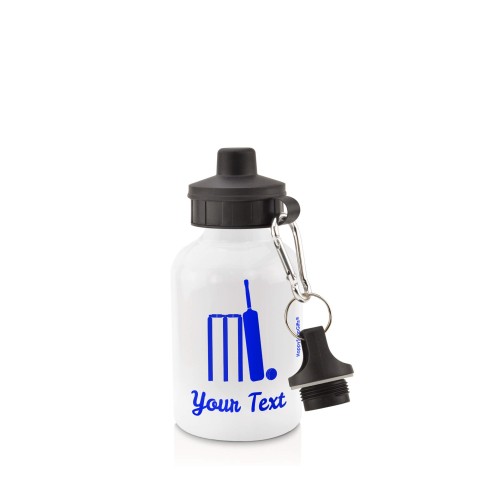 in White (400ml) with Screw Cap (Cricket Icon) - Royal Blue (Personalised with Text)