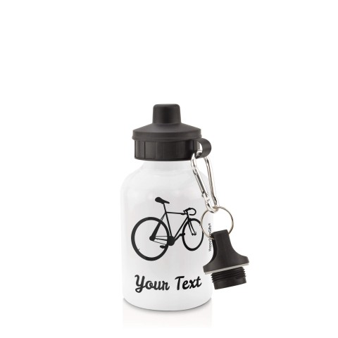 in White (400ml) with Screw Cap (Cycling Icon) - Black (Personalised with Text)