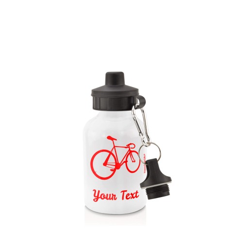 in White (400ml) with Screw Cap (Cycling Icon) - Red (Personalised with Text)