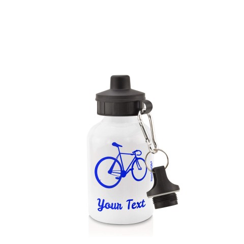 in White (400ml) with Screw Cap (Cycling Icon) - Royal Blue (Personalised with Text)
