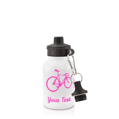 in White (400ml) with Screw Cap (Cycling Icon) - Fuchsia Pink (Personalised with Text)