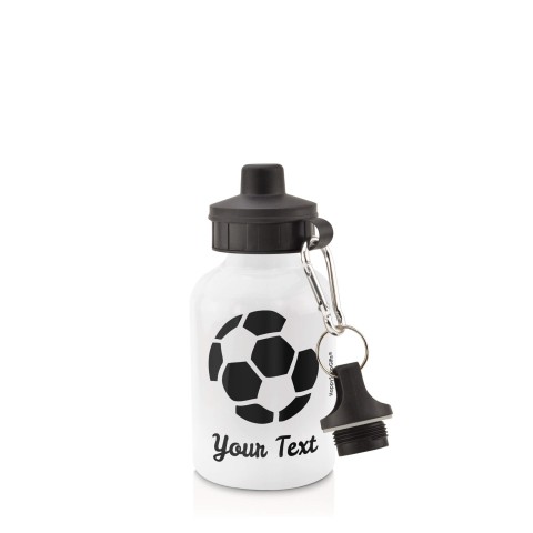 in White (400ml) with Screw Cap (Football Icon) - Black (Personalised with Text)
