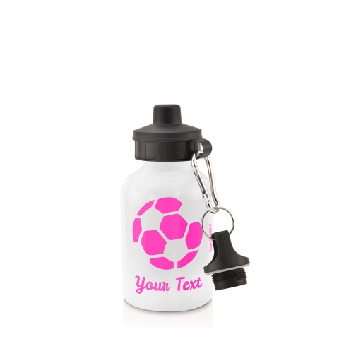 in White (400ml) with Screw Cap (Football Icon) - Fuchsia Pink (Personalised with Text)