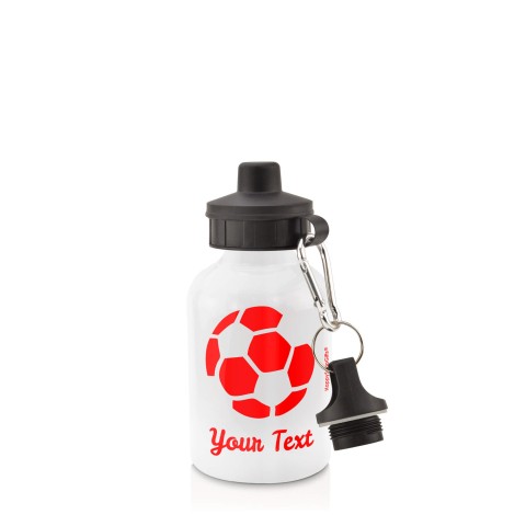 in White (400ml) with Screw Cap (Football Icon) - Red (Personalised with Text)