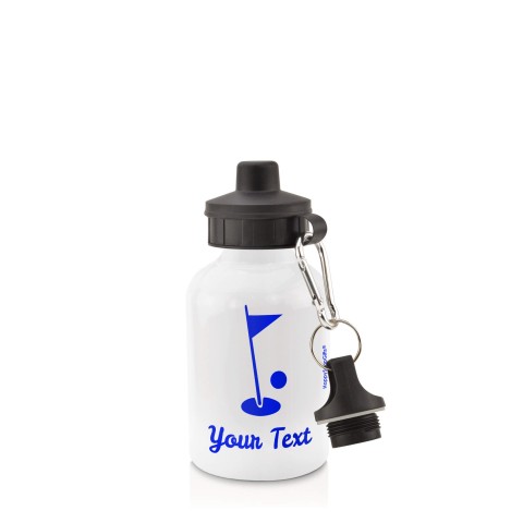 in White (400ml) with Screw Cap (Golf Icon) - Royal Blue (Personalised with Text)
