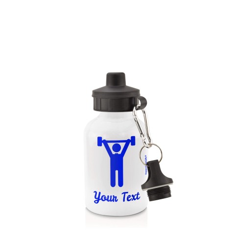 in White (400ml) with Screw Cap with Gym Icon - Royal Blue (Personalised with Text)